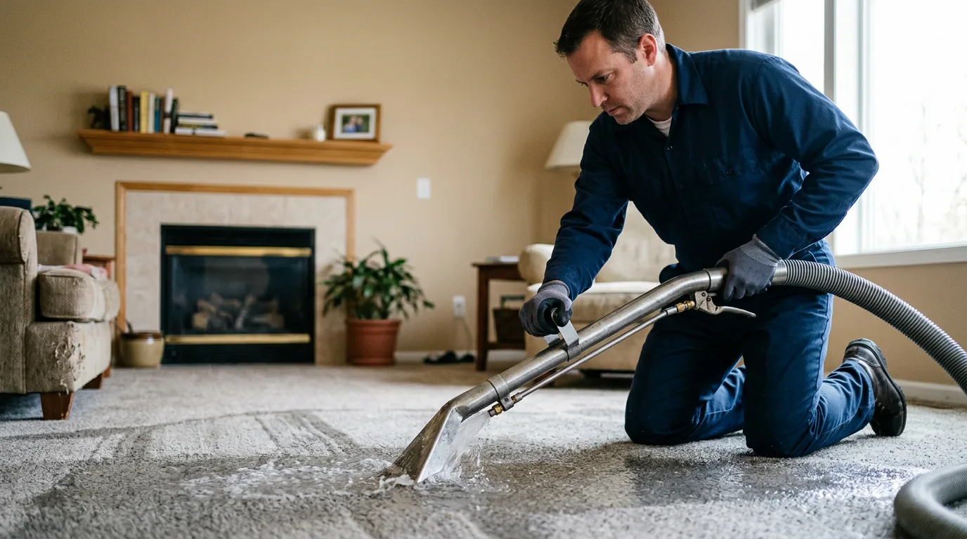 Water damage restoration technician working near Iuka, IL